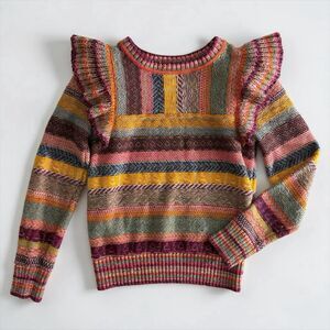 Pilcro Anthropologie Ruffled Shoulder Multi-Color Striped Boho Knit Sweater SM